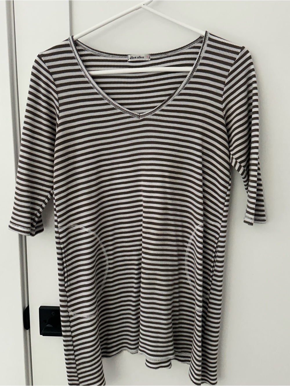 allen allen Brown and White Striped V-Neck Tunic